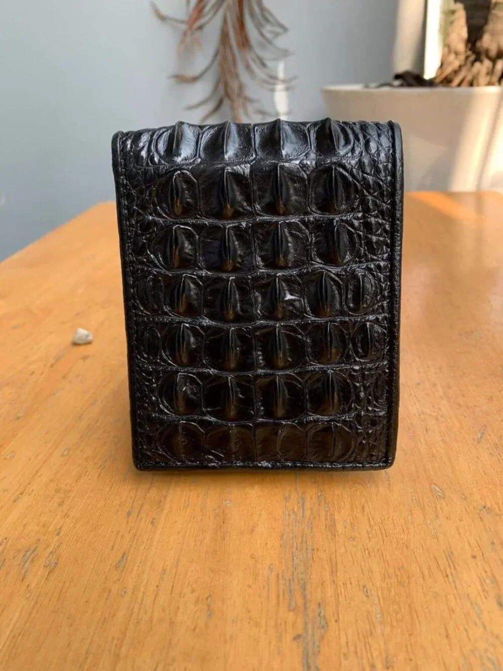 Genuine Alligator Bifold Wallet for Men - Real Crocodile Leather, Black Hornback